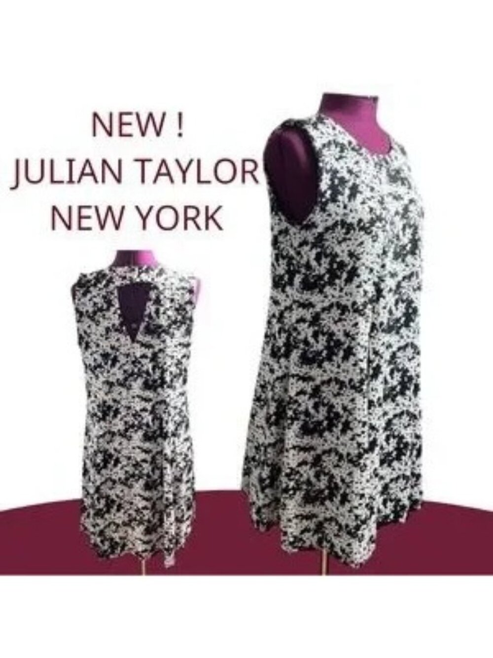 JULIAN TAYLOR NY-NWT! Retail $79 Black & Ivory Crepe Flared Dress-Womens 10